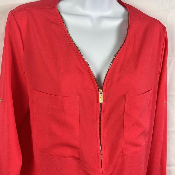 Calvin Klein, coral pink half zip long sleeve blouse size medium - Picture 3 of 7